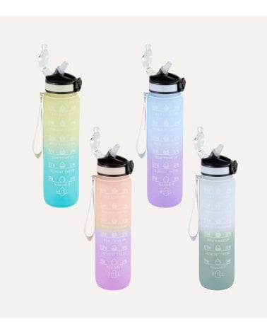 Botella Deportiva Medidas y Motivación con Pajita de Plástico