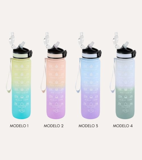 Botella Deportiva Medidas y Motivación con Pajita de Plástico