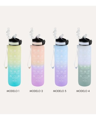 Botella Deportiva Medidas y Motivación con Pajita de Plástico