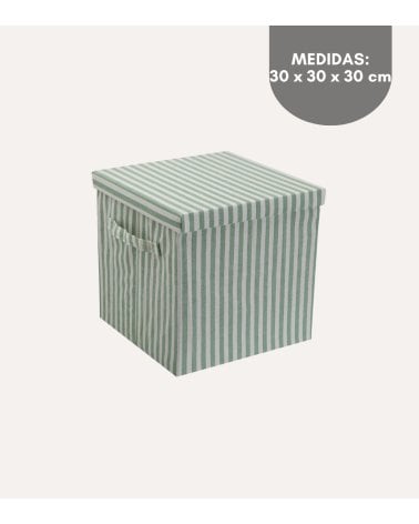 Cesta A Rayas con Tapa de Algodón y Poliéster