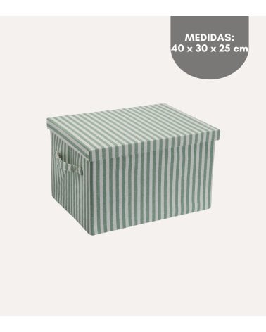 Cesta A Rayas con Tapa de Algodón y Poliéster