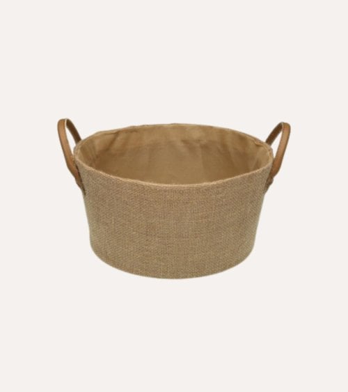 Cesta Redonda de Jute con Asas Estilo Cuero