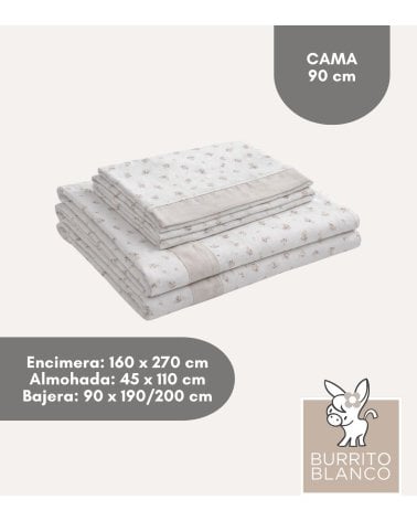 Juego de Sábanas Greige con Flores de Algodón y Poliéster