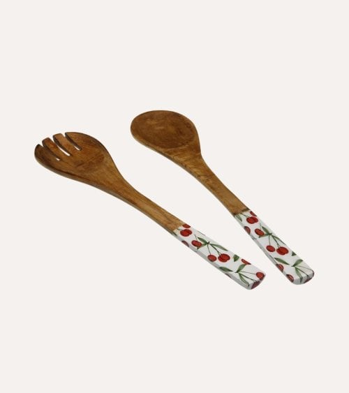 Set de 2 Utensilios para Servir de Cerezas de Madera de Mango
