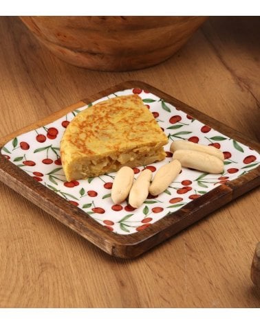 Bandeja Cuadrada Cerezas de Madera de Mango
