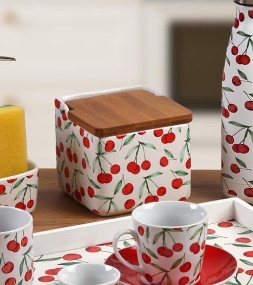 Salero Cerezas de Cerámica y Madera