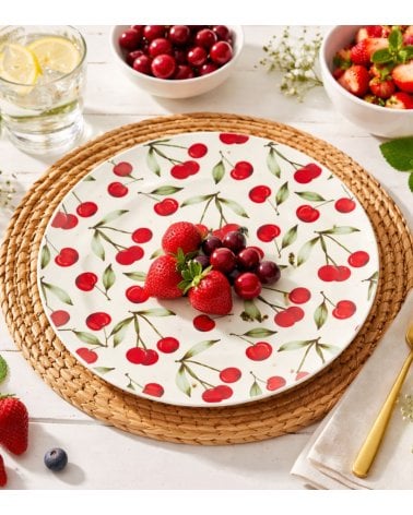 Plato Llano Cerezas de Polipropileno