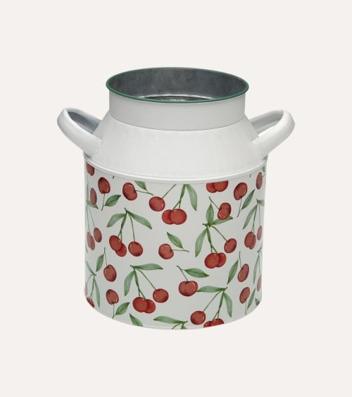 Jarrón Estilo Lechera Cerezas de Metal