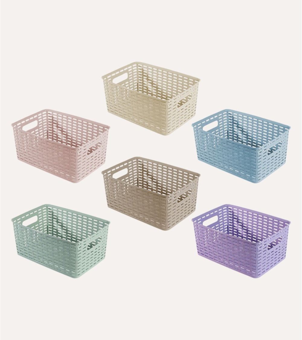 Cesta Line Color Estilo Ratán con Asa de Plástico
