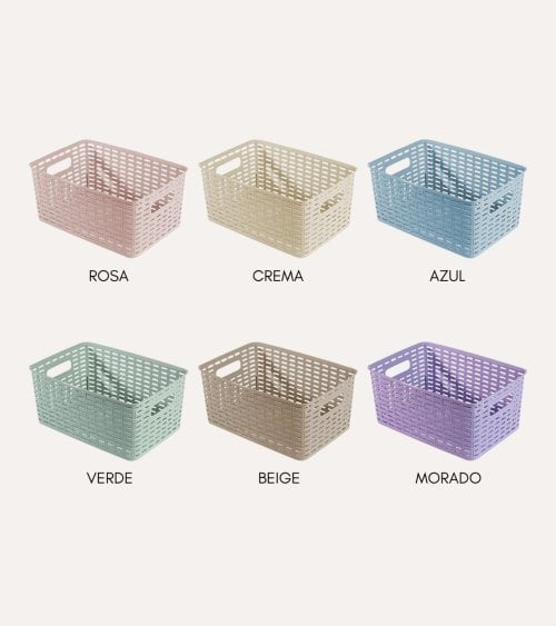 Cesta Line Color Estilo Ratán con Asa de Plástico