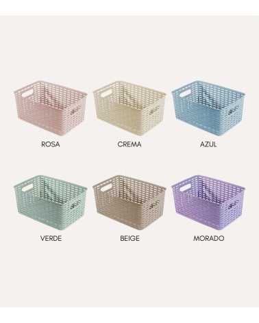 Cesta Line Color Estilo Ratán con Asa de Plástico