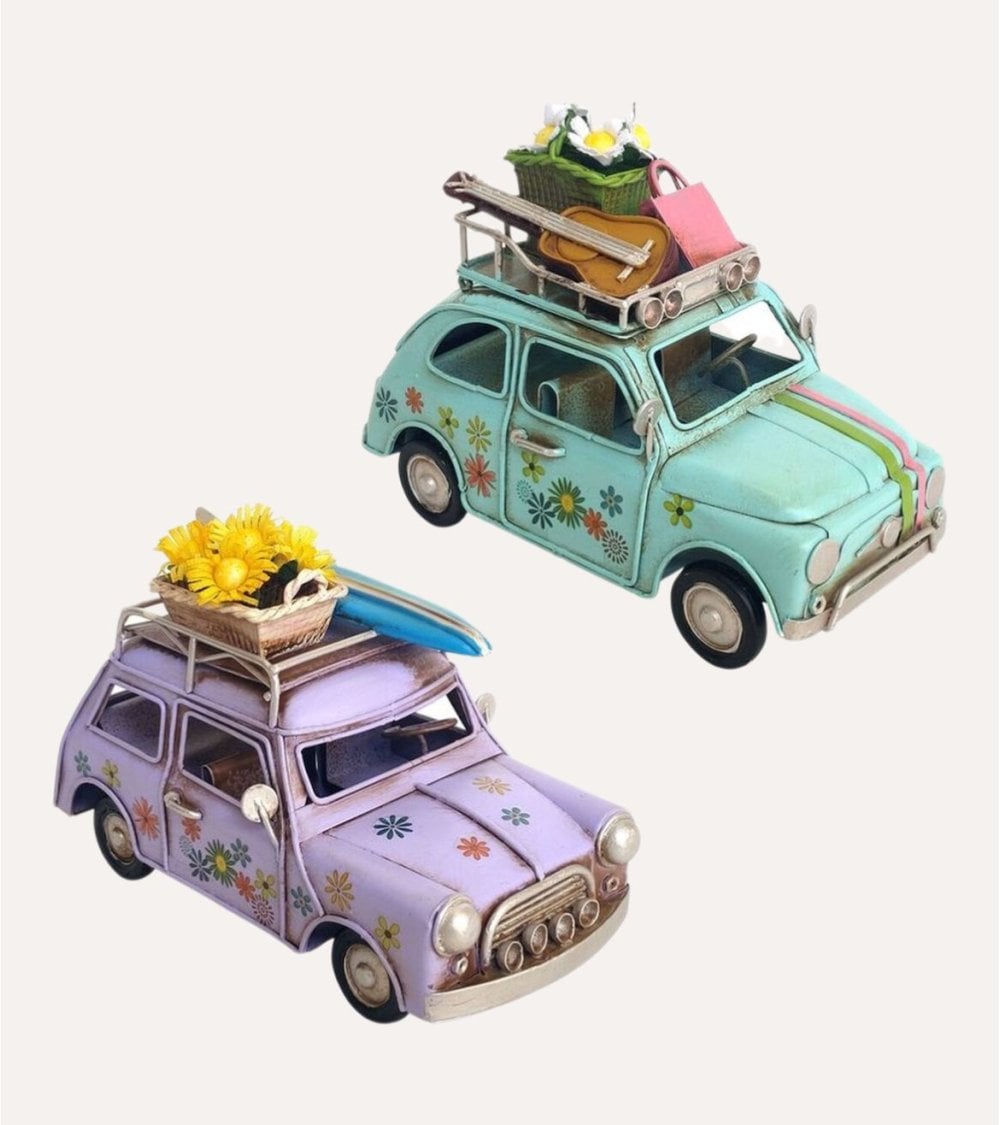 Figura Decorativa Coche Hippie de Metal y Plástico