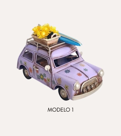 Figura Decorativa Coche Hippie de Metal y Plástico