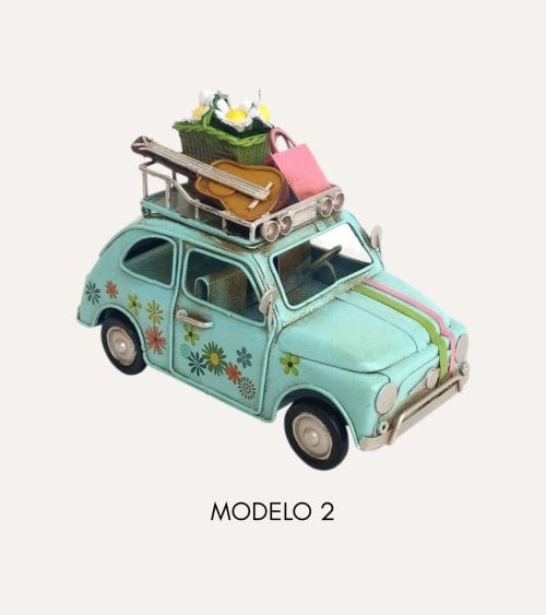 Figura Decorativa Coche Hippie de Metal y Plástico