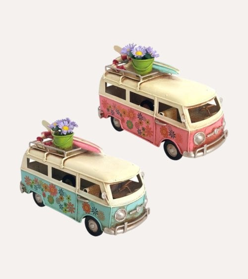 Figura Decorativa Furgoneta Hippie de Metal y Plástico