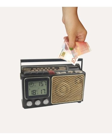 Hucha Radio Decorativa con Reloj de Metal