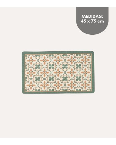 Alfombra de Cocina Teal Estilo Hidráulico de PVC