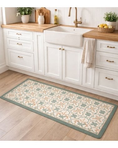Alfombra de Cocina Teal Estilo Hidráulico de PVC