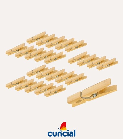 Set de 24 Pinzas Tradicional para Colgar Ropa de Madera