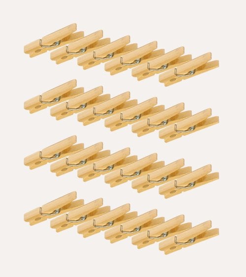 Set de 24 Pinzas Tradicional para Colgar Ropa de Madera