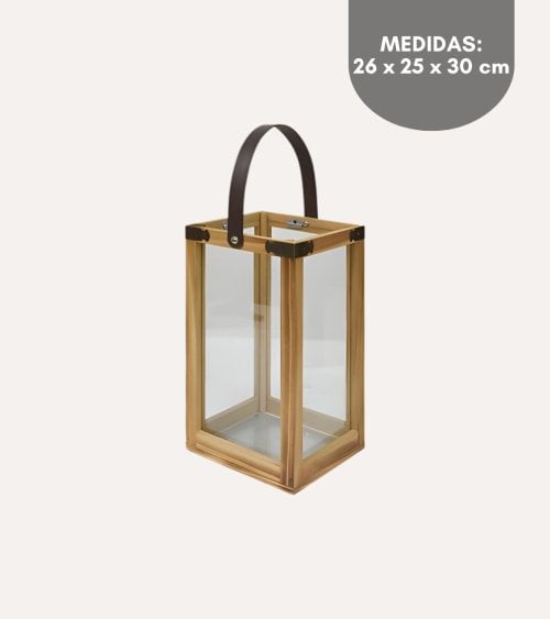 Portavelas Estilo Farol Lony de Vidrio y Madera