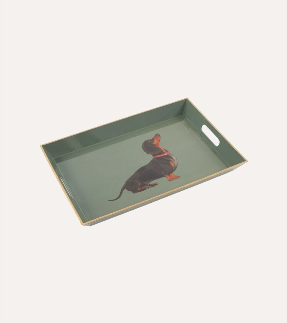 Bandeja Decorativa Perro Salchicha con Asa de Plástico