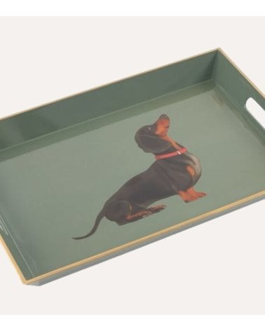 Bandeja Decorativa Perro Salchicha con Asa de Plástico