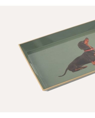 Bandeja Decorativa Perro Salchicha con Asa de Plástico