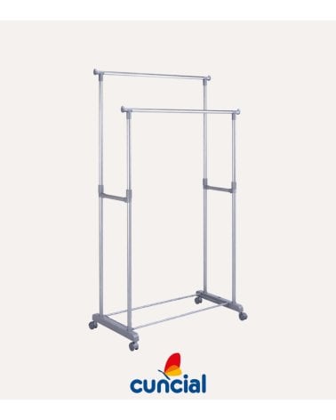 Perchero de Pie Doble con Ruedas y Altura Ajustable