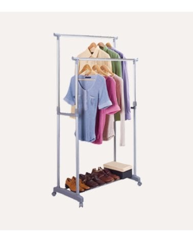 Perchero de Pie Doble con Ruedas y Altura Ajustable