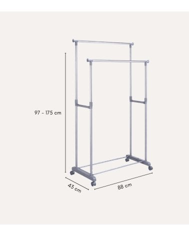Perchero de Pie Doble con Ruedas y Altura Ajustable