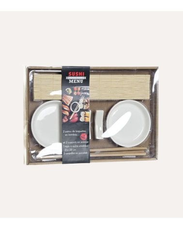 Set de 7 Piezas para Sushi Menú de Bambú y Cerámica