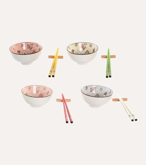 Set de 12 Piezas para Sushi Gatitos de Bambú y Gres