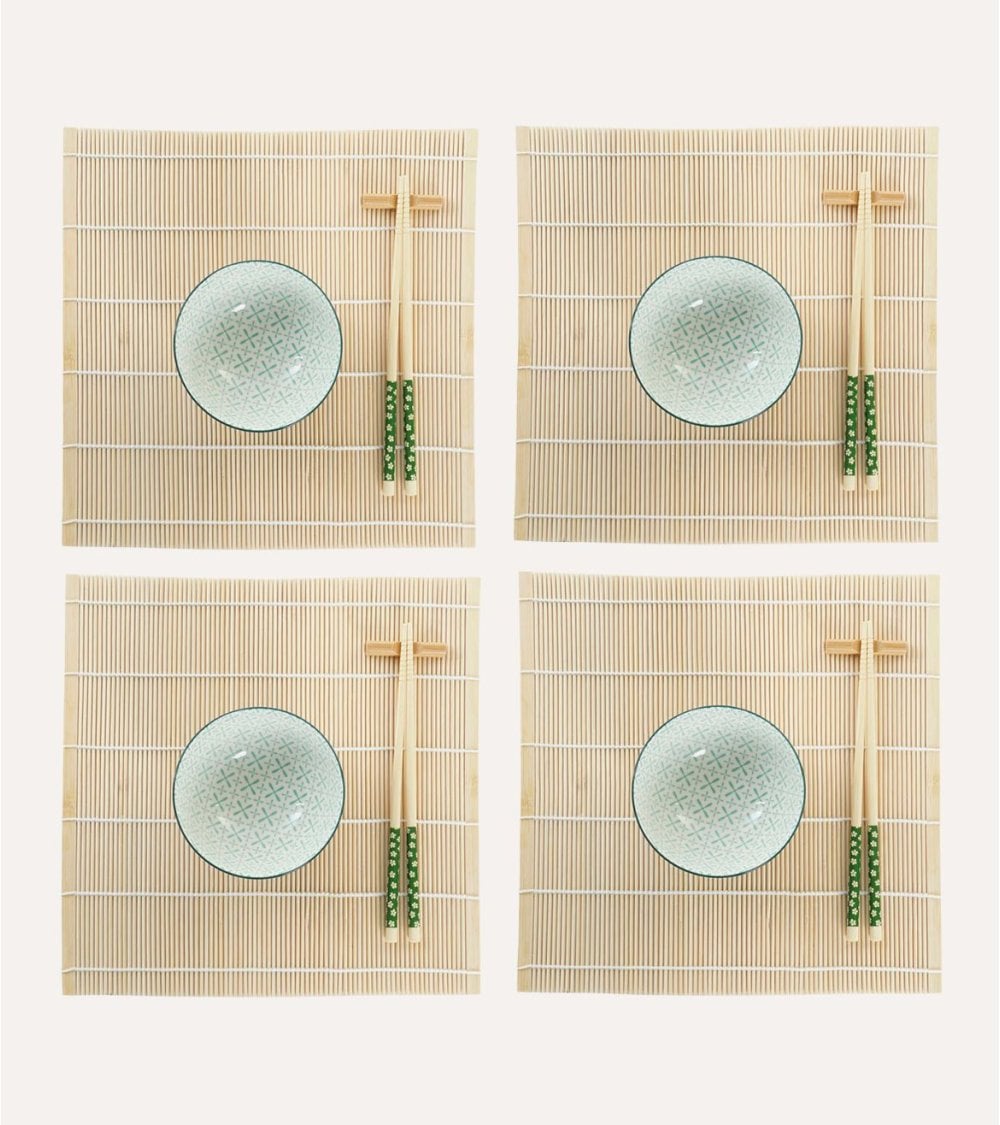 Set de 16 Piezas para Sushi de Bambú y Gres