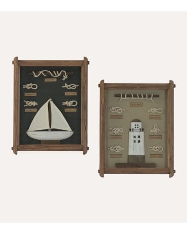 Cuadro Decorativo Nudos Marineros con Bote o Faro de Madera de Pino