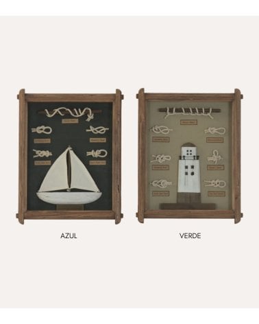 Cuadro Decorativo Nudos Marineros con Bote o Faro de Madera de Pino