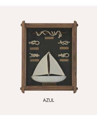 Cuadro Decorativo Nudos Marineros con Bote o Faro de Madera de Pino