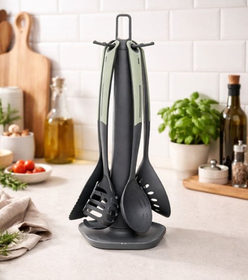 Utensilios Esenciales con Soporte de Plástico