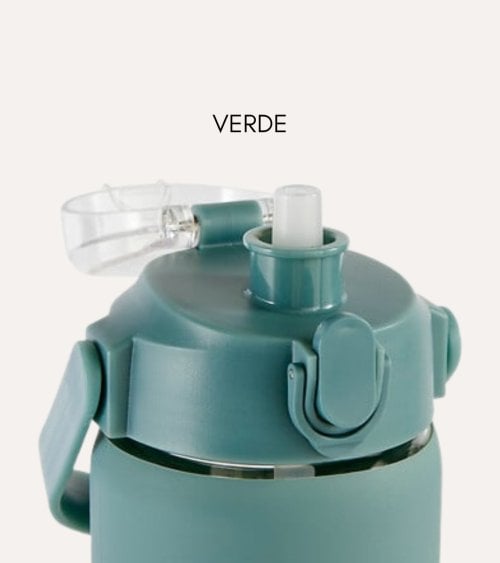 Botella Deportiva con Medidas y Pajita de Vidrio