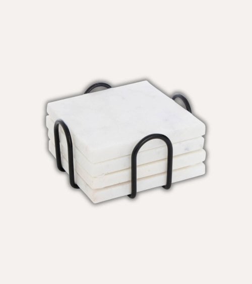 Set de 4 Posavasos con Base Metálica de Mármol