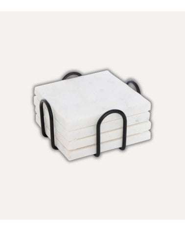Set de 4 Posavasos con Base Metálica de Mármol