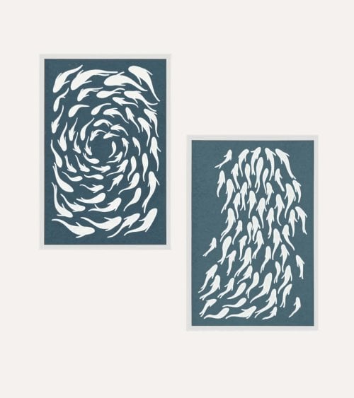 Cuadro Sea Side de Pared Banco de Peces de Papel