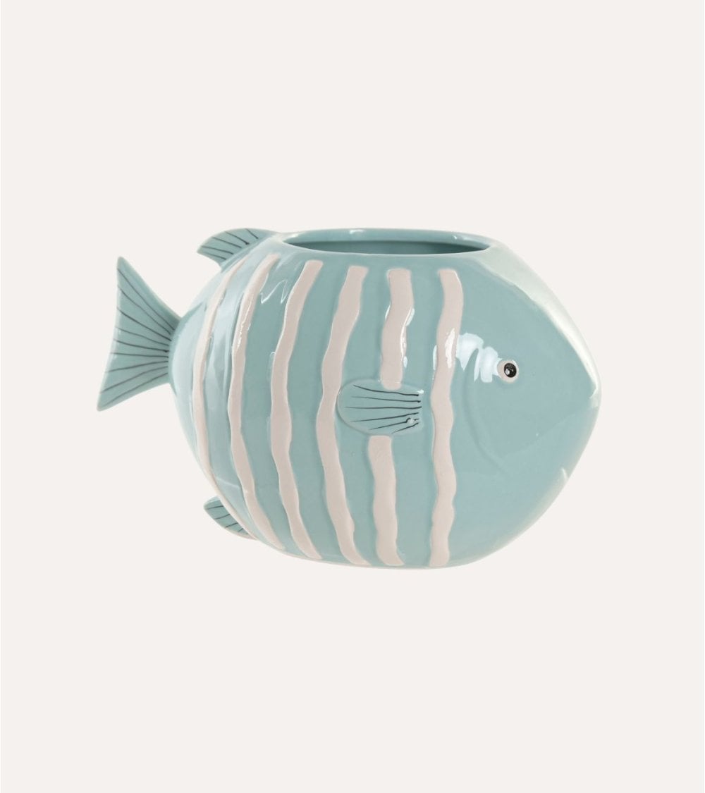Jarrón Marino Pez con Rayas de Gres