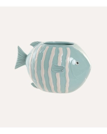 Jarrón Marino Pez con Rayas de Gres