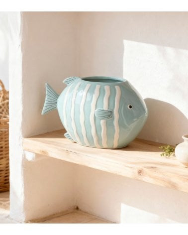 Jarrón Marino Pez con Rayas de Gres