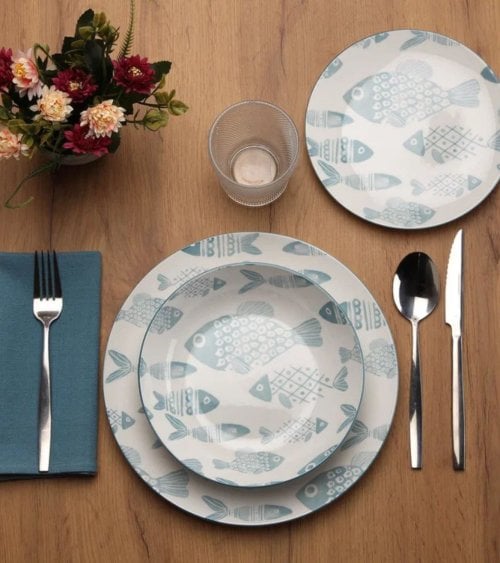Vajilla de 18 Piezas Peces de Porcelana
