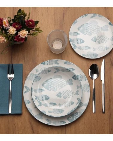Vajilla de 18 Piezas Peces de Porcelana