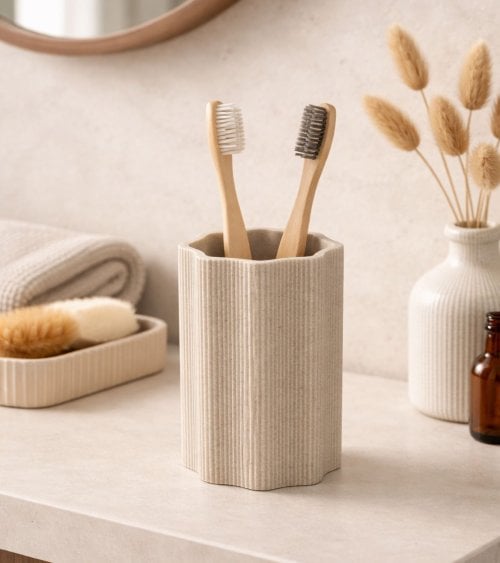 Vaso de Baño Portacepillos Estilo Arena de Poliresina