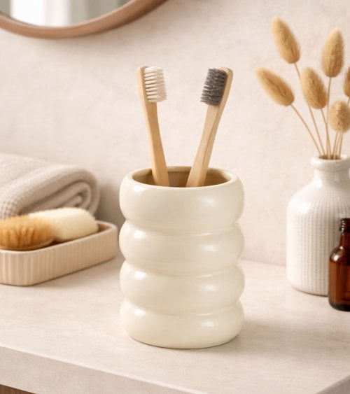 Vaso de Baño Portacepillos Greda de Cerámica