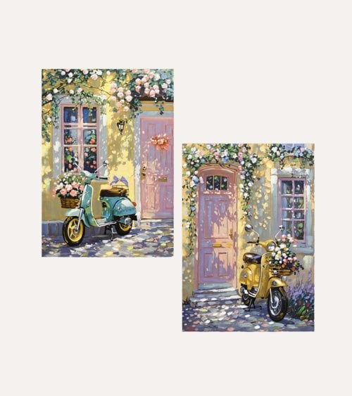 Cuadro Floral con Moto de Lienzo y MDF